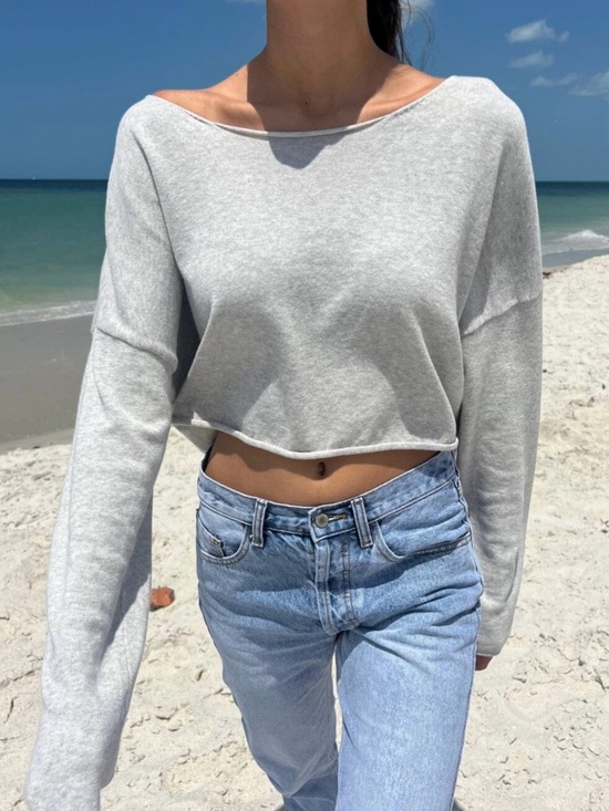 Brandy Melville Tops - Brandy Melville Cameron Cropped Sweater One Size Gray 100% Cotton Knit